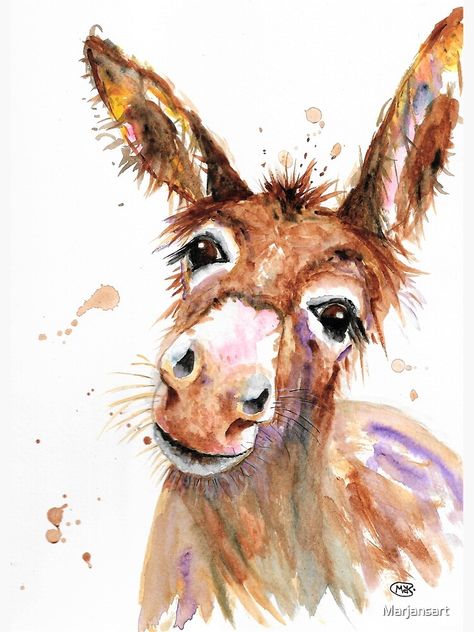 "Cute Donkey face" Canvas Print for Sale by Marjansart | Redbubble Cute Donkey Drawing Art, Donkey Face, Colorful Horse Painting, Donkey Drawing, Farm Animal Paintings, Watercolor Paintings Of Animals, Cute Donkey, A Donkey, Diy Watercolor Painting