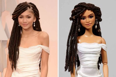 Here's What 19 Celebrities Look Like Side-By-Side With Their Official Barbie Dolls — BuzzFeed Celebrity Barbie, Hairstyles For Barbie Dolls, Barbie Repaint, Barbie Doll Hairstyles, Sarah Bailey, Celebrity Barbie Dolls, Barbies Pics, Apple News, Celebrity Look