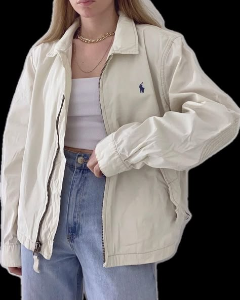 Polo Sport Outfits For Women, Windbreaker Jacket Aesthetic, How To Style Windbreaker, Polo Jacket Outfits Women, Polo Outfits For Women Aesthetic, Windbreaker Outfit 90s Aesthetic, Aesthetic Jackets Vintage, Wind Breaker Outfit Aesthetic, Cute Jackets Aesthetic