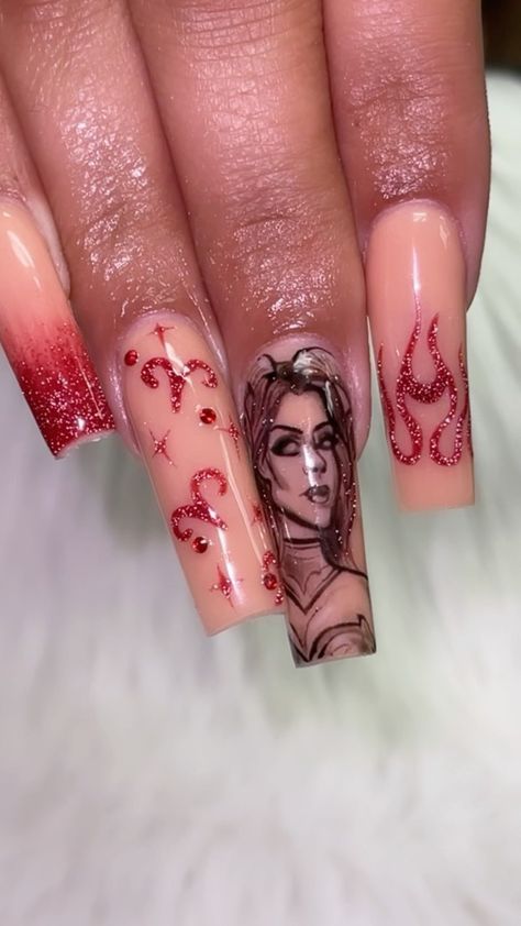 Aires Birthday Nails, Aries Themed Nails, Taurus Nails Birthday, Aries Birthday Nails Acrylic, Aries Nail Art, Aries Inspired Nails, Birthday Nails Aries, Aries Nails Acrylic, Taurus Nails Designs