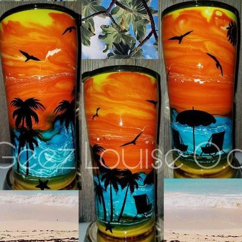 Tropical Cups, Fancy Tumblers, Cups For Men, Beach Tumblers, Decorated Cups, Cricut Tumblers, Beach Cups, Coffee Tumblers, Glitter Tumbler Cups