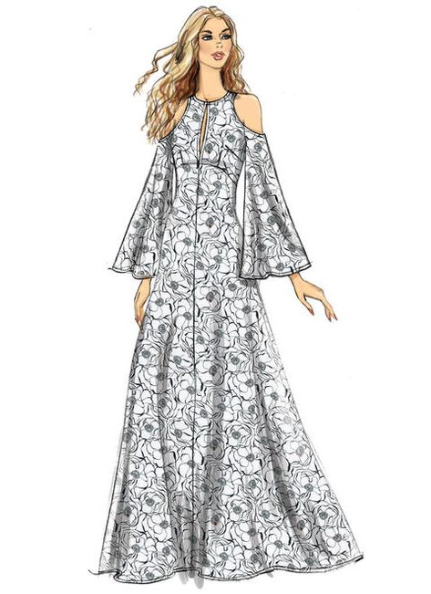 Estilo Hippie, Vogue Dress, Fashion Drawing Dresses, Sketches Dresses, Vogue Sewing, Dress Design Sketches, Vogue Pattern, Dress Sketches, A B C D