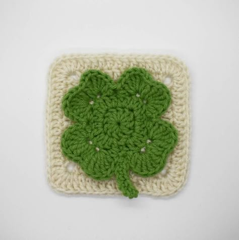 Large Four Leaf Clover Granny Square crochet pattern St. | Etsy Four Leaf Clover Granny Square, Earth Granny Square Pattern, Crochet Four Leaf Clover Granny Square, Crochet Clover Granny Square, Clover Granny Square Pattern, Cactus Granny Square Crochet, January Granny Square, Football Granny Square, Themed Granny Squares