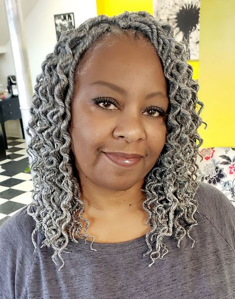 Grey Hair Braids Black Women, Matured Locs, Grey Hair Braids, Curly Faux Locs Crochet, Hairstyles Images, Curly Faux Locs, Crochet Locs, Gray Hairstyles, Crochet Faux Locs