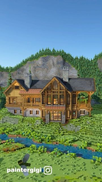 Paintergigi-Minecraft Builder on Instagram: "The log home, a place that we all want to go to at the end of summer. Collaboration with @clairel593 @airtugmc @waspycraft1 📩Save for later @Paintergigi - Minecraft Builder - ▶️ YouTube link is in my bio. I hope to see everyone over there. More exclusive content to come everyday :) - 🔌Download my builds on my Patreon! - 🎯Follow @bakery_builders to see more content from my friends! - 📌Follow @paintergigi 📌Save for Later 📌Comment your thoughts - F Minecraft Summer House, Mountain Home Minecraft, Minecraft Lodge, Big Minecraft House, Minecraft House Cottage, Minecraft Big House, Minecraft Beautiful House, Big Minecraft Houses, Minecraft Cabin