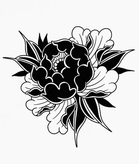 Trad Floral Tattoo, Black Traditional Flower, Big Cover Up Tattoos For Women, Traditional Flower Tattoo Design, Floral Cover Up Tattoo, Gothic Flower Tattoo, Japanese Flower Tattoo Design, Crisantemo Tattoo, Traditional Flower Tattoo