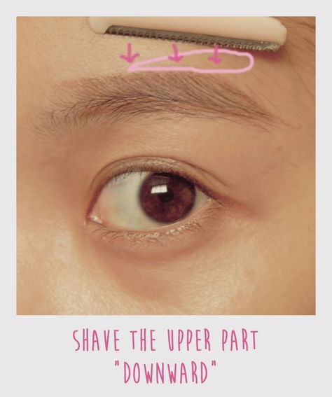 Goth Eyebrows, Korean Tutorial, Trimming Eyebrows, 3d Eyebrows, Shaping Eyebrows, Shave Eyebrows, Pink Korean, Eyebrow Trimming, Straight Eyebrows