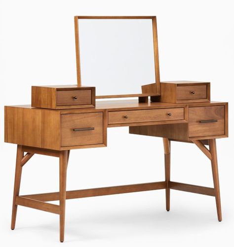 Mid Century Modern Vanity, Mid Century Vanity, Teen Furniture, Vanity Ideas, Kid Desk, Makeup Table, Vanity Desk, Modern Vanity, Metal Drawers