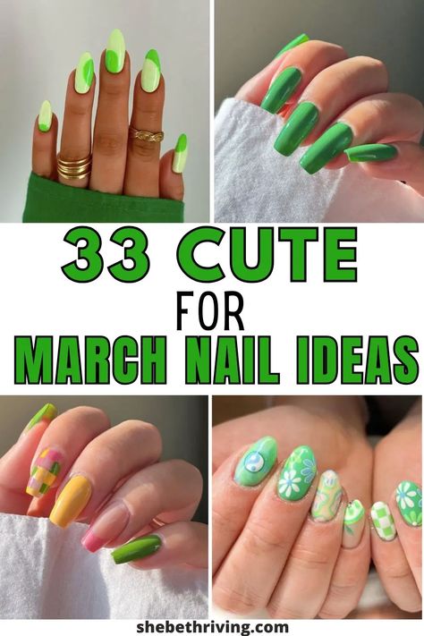 33 Cute March Nail Designs To Make You Feel Lucky Vintage Outfits Dress, March Nail Designs, Cute March Nails, Early Spring Nails, March Nails Ideas, March Nail, Nails March, Lucky Tattoo, March Nails