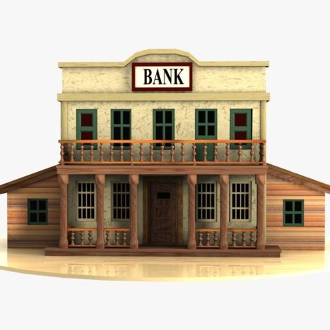 Cartoon Western Building 3 (Bank) 3D Model $15 - .obj .unknown .fbx .3ds .max - Free3D Strange Houses, Western Buildings, Shop Reference, Old West Saloon, Roblox Studio, Old Western Towns, Old West Town, Planet Coaster, Town Building