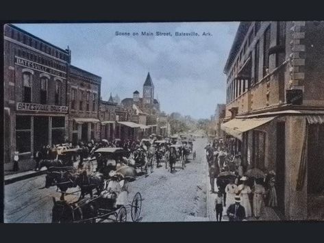 Here is a vintage photo of Main Street in Batesville taken from 3rd Street. Notice the old 1892 courthouse in the photo and Barnett Brothers at right. This photo is from the early 1900s. Vintage Brothel Photos, Old Western Brothel, Batesville Arkansas, Old Time Western Photos, Arkansas History, Arkansas Antique Stores, New York 1900 Historical Photos, Fort Smith, White River