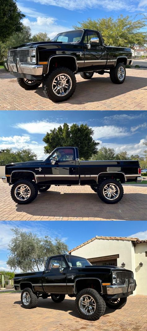 1984 1984 Chevrolet K10 Square Body Shortbed lifted [fully restored] Square Body Chevy Interior, 80s Chevy Truck, Squarebody Chevy, All Terrain Tires, Rolling Coal, Lifted Trucks For Sale, Fresh Interior, Chevy K10, Dream Trucks