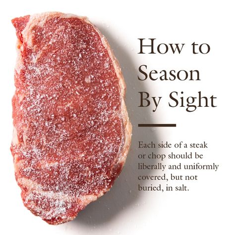 Our rule of thumb for seasoning steaks and chops is 5 grams of kosher salt per pound; using our favorite kosher salt, Diamond Crystal, that’s about 1½ teaspoons. For chicken parts, our preferred amount is 2 grams, or about ¾ teaspoon. Learn to identify the perfect amount of salt by sight. Season Steak, Seasoned Steak, Chicken Parts, How To Prepare Steak, Food Charts, Cooks Illustrated, Steak Seasoning, Rule Of Thumb, Americas Test Kitchen