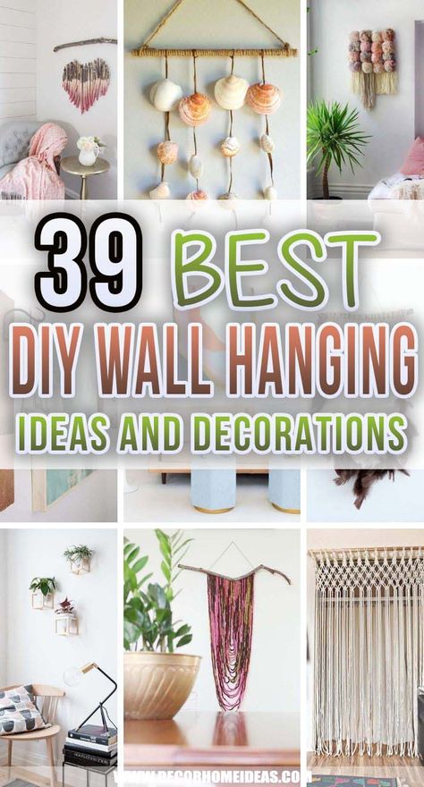 39 Creative DIY Wall Hanging Ideas To Decorate Your Home Hanging Wall Art Diy, Diy Wall Hanging Ideas, Diy Boho Wall Decor, Diy Wall Hanging Yarn, Photo Wall Hanging, Diy Tapestry, Diy Wall Decor For Bedroom, Wall Hanging Ideas, Ribbon Wall