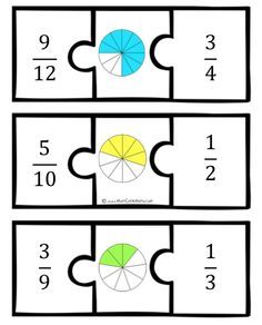 This would be soooo much better if the author had left the pieces blank so that the kids could fill them in, and used a variety of models for fractions.... Sets Math, Teaching Fractions, Fraction Activities, Counting Money, Math Geek, Equivalent Fractions, Free Puzzles, Fourth Grade Math, Montessori Math