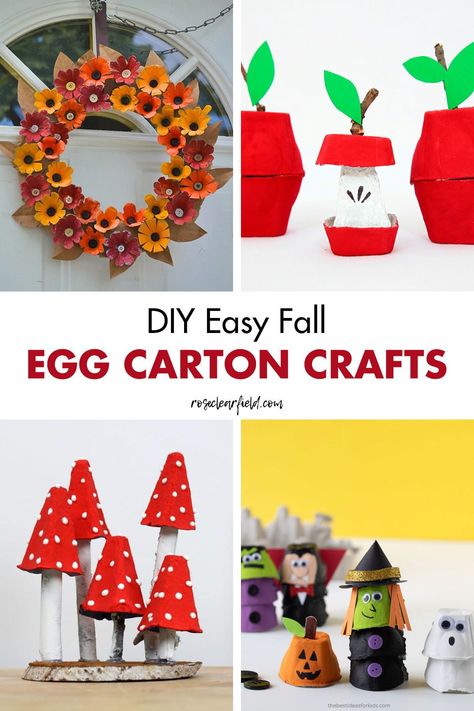 A round-up of 15 easy DIY fall egg carton crafts! Simple recycled autumn projects for kids and adults alike, including Halloween and Thanksgiving projects. There are tutorials for apples, foxes, acorns, pumpkins, mushrooms, spiders, monsters, turkeys, wreaths, and more. #eggcartoncrafts #fallcrafts #autumncrafts #recycledcrafts Egg Carton Gifts, Egg Carton Art For Kids, Egg Cartons Craft, Toadstool Craft, Egg Carton Crafts For Kids, Diy Egg Carton, Egg Carton Craft, Egg Carton Art, Easter Crafts To Make