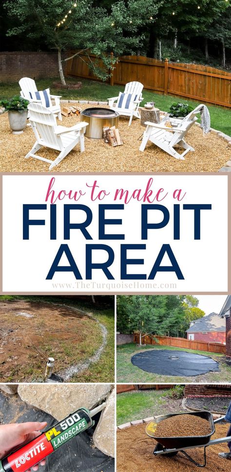 Diy Fire Pit Cheap Easy Simple, How To Build A Fire Pit With Seating Area, Cheap Easy Fire Pit Ideas, Circle Fire Pit Area Diy, Diy Cheap Fire Pit Ideas, Easy Diy Fire Pit Area, Build A Fire Pit Area, Simple Backyard Seating Areas, Fyi Fire Pit