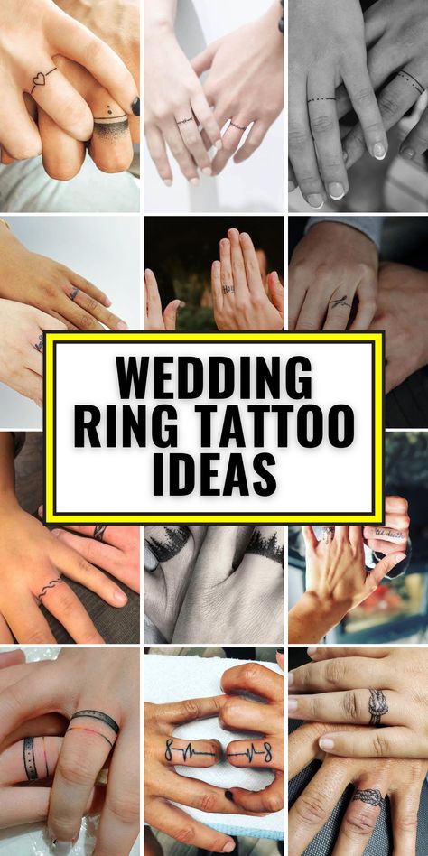 Unique Wedding Ring Tattoo Ideas for Couples: Elegant, Simple, and Meaningful Designs Matching Wedding Finger Tattoos, Couple Tattoo Designs Relationships, Compass Ring Tattoo, I Love You More Tattoo Couple, Roman Numeral Wedding Band Tattoo, Woman Ring Tattoo, Harry Potter Ring Tattoo, Small Couple Tattoos Marriage Ring Finger, Women’s Tattoo Wedding Ring