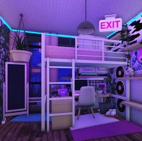 Bedroom Ideas Roblox Bloxburg, Bloxburg Bedroom Wall Ideas, Very Small Bloxburg House, House Decorating Ideas Bloxburg, Roblox Bloxburg House Builds, Bloxburg Retro Bedroom, Retro Bloxburg Room, Blocksburg Room Ideas Aesthetic, Boo Burg Bedroom Ideas