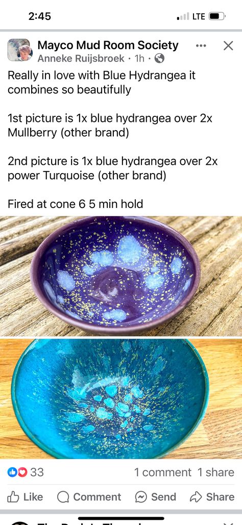 Mayco Blue Hydrangea, Mayco Blue Hydrangea Glaze Combinations, Blue Hydrangea Glaze Combinations, Blue Hydrangea Glaze, Mayco Glaze Combinations, Crazy Ceramics, Mayco Glaze, Glaze Layering, Glazing Ideas