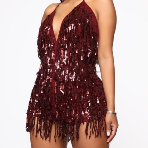 Get Ready For That Holiday Party With This Stunning Romper. Brand Nwt, Never Worn. Plus Size Vegas Outfits, Surprise Dance Outfits, Fashion Nova Romper, Festival Romper, Fringe Romper, Sparkly Jumpsuit, Mesh Romper, Vegas Outfit, Red Romper