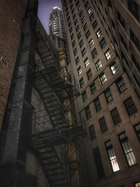 Gotham City Skyline, Gotham City Aesthetic, Gotham Aesthetic, Gotham Academy, Gotham Villains, And So It Begins, City Background, Fire Escape, Dark City