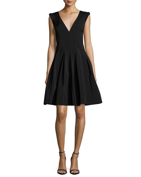 HALSTON HERITAGE V-NECK CAP-SLEEVE FIT-AND-FLARE COCKTAIL DRESS, BLACK. #halstonheritage #cloth # Dress Quotes, Fit And Flare Cocktail Dress, Designer Cocktail Dress, Halston Heritage, Black Cocktail Dress, Crepe Dress, Cocktail Dresses, Top Designers, Cap Sleeve