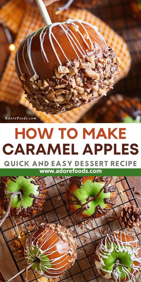 Gourmet Homemade Caramel Apples are a delicious treat that is perfect for any occasion. These caramel apples are easy and fun to make, and you can decorate them with as many crunchy, chewy, nutty, or crispy toppings as you want! The tart Granny Smith apples perfectly complement the rich, creamy caramel, making for a flavor explosion in every bite. Step by step instructions with photos Homemade caramel apples | Best Caramel Apples Recipe | Chocolate Caramel Apples | Caramel Dip for Apples Caramel Dip For Apples, Best Caramel Apples, Best Caramel Apple Recipe, Carmel Apple Recipe, Easy Fall Treats, Dip For Apples, Homemade Caramel Apples, Apples Recipes, Chocolate Caramel Apples