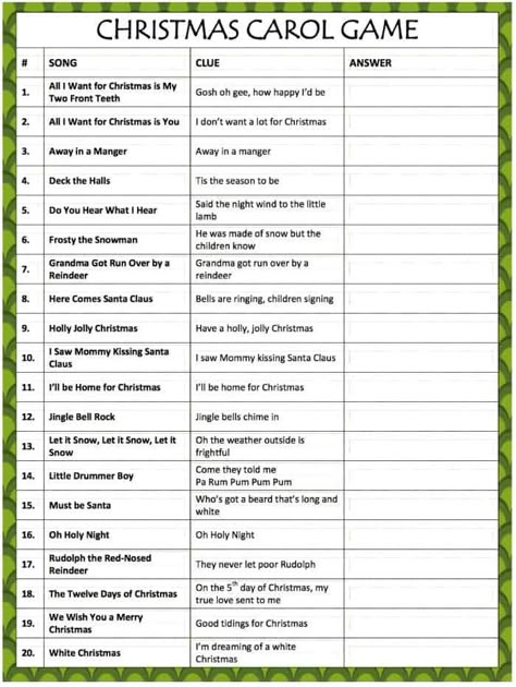 list of popular Christmas carols Christmas Carol Game, Christmas Lyrics, Xmas Games, Printable Christmas Games, Christmas Trivia, Christmas Games For Family, Christmas Game, Holiday Games, Christmas Party Ideas