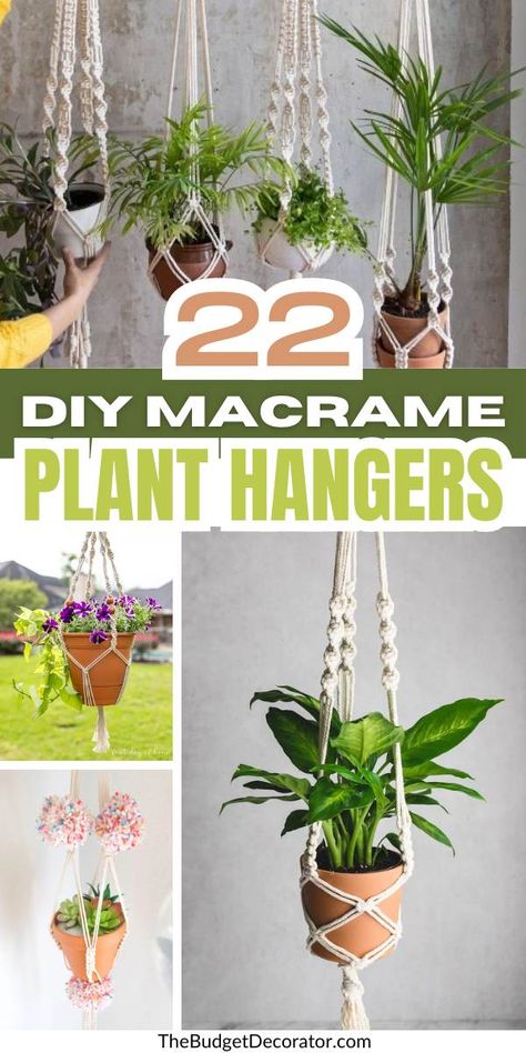 11 Simple DIY Macrame Plant Hanger Tutorials • The Budget Decorator Pot Hangers For Plants, Large Macrame Plant Hanger Tutorial, Hanging Plants Diy Pot Hanger, Macrame Plant Hanger No Ring, Simple Macrame Plant Hanger Diy, Tiny Macrame Plant Hanger Diy, Diy Plant Hangers Indoor, Macrame Plant Hanger Diy Tutorials, Macrema Plant Hanging Diy