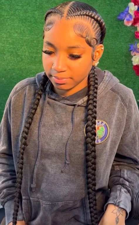 2 Simple Braids, Two Long Cornrows Braids, Straight Lob Haircut, Two Braids Hairstyle Black Women, 2 Braids Hairstyles, Straight Lob, Children Hairstyles, Cornrows Braids For Black Women, Two Braid Hairstyles