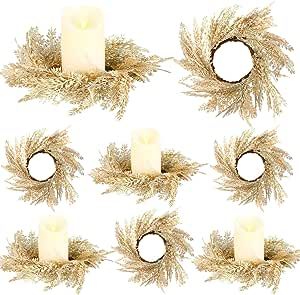 8 Pieces Boho Candle Rings Wreaths 3.9 Inches Faux Pampas Wreath Small Door Wreath Candleholders for Wedding Home Fall Decoration Farmhouse for Wedding Home Decor Tabletop Farmhouse (Elegant Style) Fall Candle Rings, Pampas Wreath, Rings For Wedding, Farmhouse Tabletop, Faux Pampas, Boho Candle, Ring Wreath, Small Door, Boho Wreath