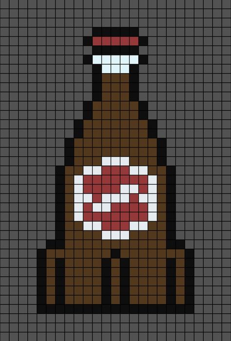 A pixel art template of the regular Nuka Cola drink from Fallout the Bethesda video game series. Nerdy Perler Beads, Kawaii Cross Stitch, Nuka Cola, Hamma Beads Ideas, Pattern Game, Easy Perler Bead Patterns, Easy Pixel Art, Perler Art, Pixel Art Templates