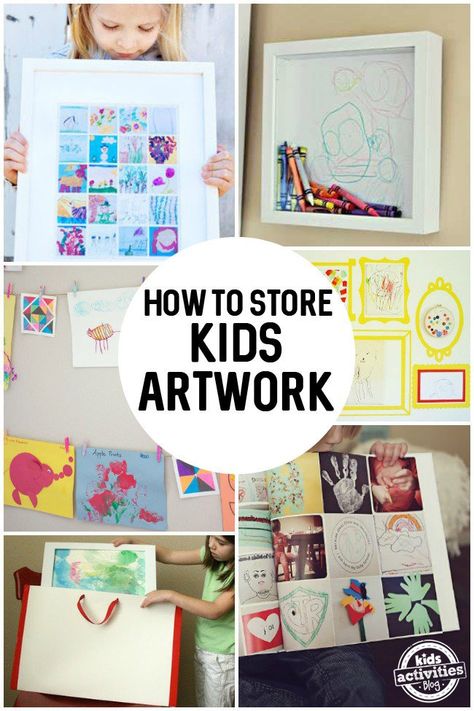 As my kids began school, I realized quickly that I was going to have to get very creative in finding ways to display and store their artwork. Kids Artwork Storage, Diy Kids Art Display, Kids Art Storage, Safety Rules For Kids, Art Display Kids, Rules For Kids, Simple Collage, Crafts For Teens To Make, Childrens Artwork