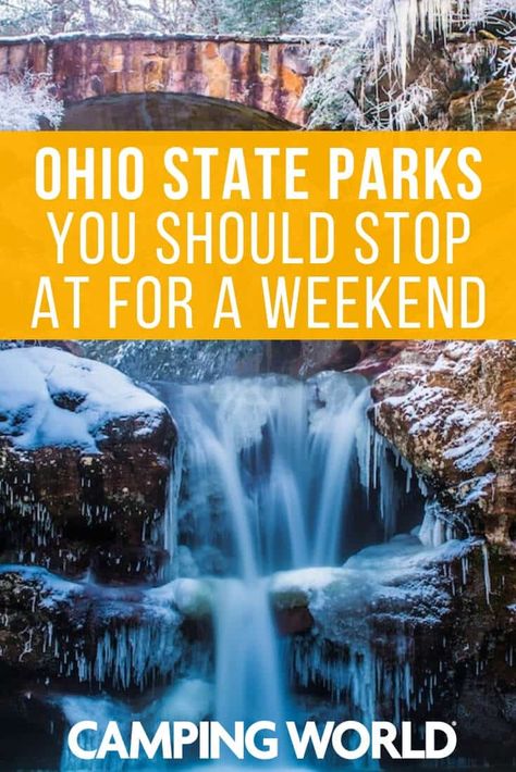 While an Ohio state park might not be the first thing you think of when you think an epic weekend adventure, you’ll likely be surprised by what the following parks have in store. Here are some Ohio state parks you should stop at for a weekend. #ohio #stateparks #rving #rvlife #camping #rvcampers #rvliving #camper #camperlife Ohio State Parks, Camping In Ohio, Hocking Hills State Park, Ohio Travel, Family Camping Trip, Camping Supplies, Camping Essentials, Camping World, Beautiful Waterfalls