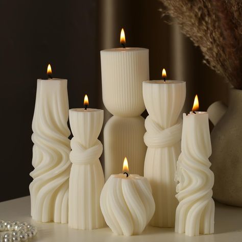 PRICES MAY VARY. Size and Design Varieties: our size is not large, please check the size carefully before buying, the package includes 6 differently styled decorative pillar candles, measuring between 1.97-6.89 inches/ 5-17.5 cm; This variety of sizes and designs serves beautiful visual effects and meets a wide range of your needs Aesthetic and Quality Material: our ribbed pillar aesthetic candles are made from quality soy wax with cotton wicks, ensuring a steady, safe, and delicate burn; Enjoy Swirl Aesthetic, Ribbed Candles, Living Room Candles, Pillar Candle Decor, Candle Modern, Aesthetic Candle, Bathroom White, Decorative Candles, Geometric Elements