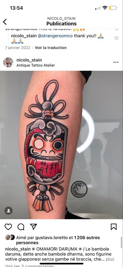 Omamori Tattoo Design Black, Daruma Doll Tattoo Design Leg, Daruma Doll Tattoo Design, Omamori Tattoo Design, Doll Tattoo Design, Tattoo Design Leg, Omamori Tattoo, Daruma Doll Tattoo, Japanese Tattoo Symbols