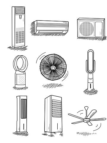 an electric appliance,air conditioner,fan,vector,graphics,ceiling fan,filter,household electric appliances,air conditioning background,water conditioning,decorative pattern,line,line drawing,sketch,line shape Electric Fan Drawing, Ceiling Fan Drawing, Props Illustration, Electronic Drawing, Wall Mounted Air Conditioner, Product Illustration, Background Water, Air Fan, Architecture Drawing Plan