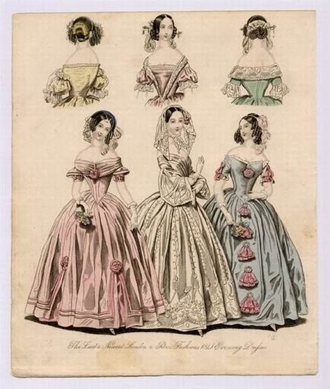 Mothball Fleet: Romantic Era Hair Styles (1838) 1830s Fashion, Victorian Era Fashion, Romantic Era, Evening Accessories, 1800s Fashion, Fashion Family, 19th Century Fashion, History Fashion, Old Fashion