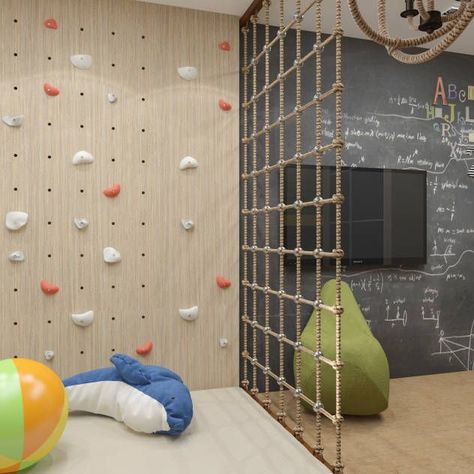 climbing rope- great way to separate space Kids Bedroom Makeover, Climbing Walls, Basement Playroom, Kids Basement, Kids Bedroom Designs, Playroom Design, Climbing Wall, Toy Rooms, Kids Room Design