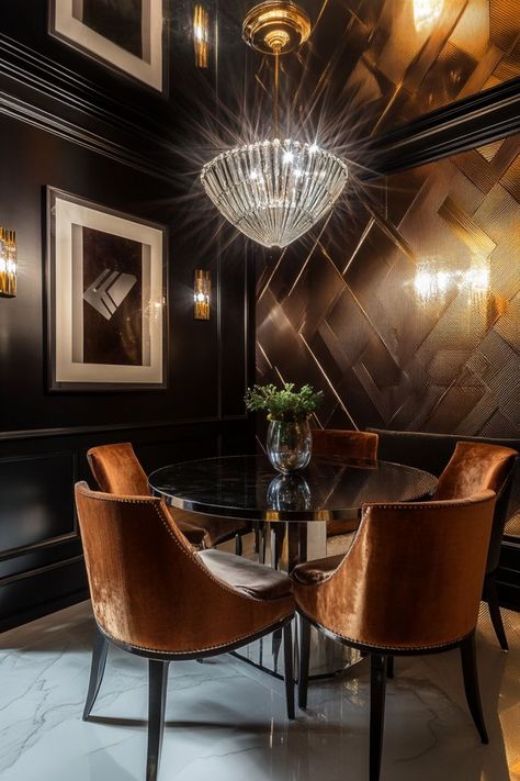 Channel the glamour of Art Deco with luxurious materials, bold geometric patterns, and metallic accents. #ArtDecoRevival #LuxuryDesign #GlamourStyle Art Deco Interior 1920s, Art Deco Revival, Luxury Homes Interior, Art Deco Interior, Metallic Accents, The 1920s, Geometric Designs, Art Deco Style, Modern Interior Design