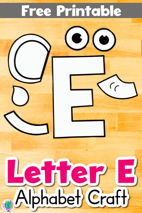 Free Printable Uppercase Letter E Craft Template Letter E Fine Motor Activities, Letter E Elephant Craft, E Preschool Craft, Alphabet Letter Crafts Free Printable, Letter E Crafts For Kindergarten, Letter E Crafts For Preschool, E For Elephant Craft, Letter E Preschool Crafts, E Crafts For Toddlers