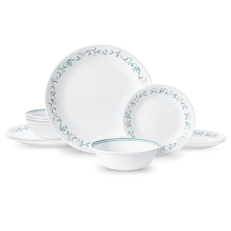 Corelle Country Cottage 12-pc Dinnerware Set, Service for 4 - Walmart.com - Walmart.com Corelle Dishes, Striped Bowl, Corelle Dinnerware, Appetizer Plates, Dinner Set, Cereal Bowls, Dinnerware Set, Dinnerware Sets, Country Cottage