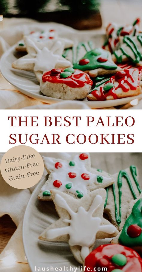 These easy paleo sugar cookies are perfect for any time of year! They the perfect soft texture & hold together well. Perfect to decorate for Christmas, Easter, Halloween, birthday’s etc. No one will… More Paleo Sugar Cookies, Paleo Christmas Cookies, Paleo Holiday Recipes, Easy Sugar Cookie Recipe, Paleo Christmas, Paleo Cookies, Decorate For Christmas, Paleo Recipes Dessert, Paleo Recipes Easy