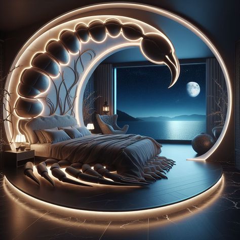 Scorpion-Shaped Bed Scorpio Bedroom, Weird Beds, Contemporary Loft, Unique Bedroom, Traditional Bed, Fantasy Homes, Trending Art, Bedroom Décor, Material Bed