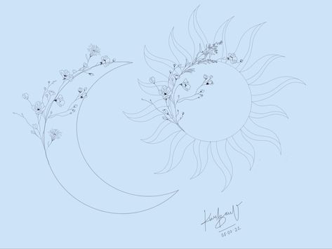 Flower Sun Tattoo Design, Sun And Wildflower Tattoo, Sun Tattoos With Flowers, Sunshine Flower Tattoo, Sun And Vine Tattoo, Sun And Moon Tattoo With Flowers, Dainty Sunshine Tattoo, Sun And Flowers Drawing, Sun Floral Tattoo