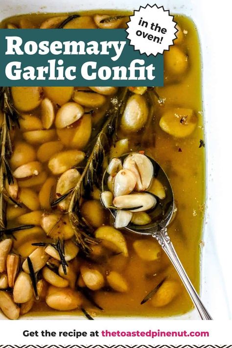 Confit Recipes, Roasting Garlic In Oven, Cottagecore Recipes, Garlic Confit, Rosemary Garlic, Salad Sauce, Bread Snacks, Vegetarian Recipes Easy, Roasted Garlic