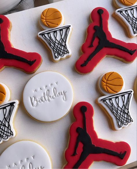 Nba Cookies, Basketball Cookies Royal Icing, Basketball Jersey Cookies, Basketball Jersey Cookies Decorated, Basketball Birthday Cookies Decorated, Jordan Birthday, Basketball Birthday Cake, Basketball Cookies, Basketball Theme Birthday