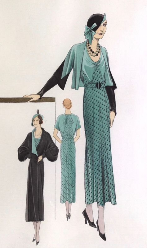 1932 1930s Fashion Illustration, 1930s Fashion Plates, 1935 Fashion, 1930s Outfits, 30’s Fashion, 1930s Fashion Dresses, Costume Sketches, 1930's Dresses, 1930 Fashion