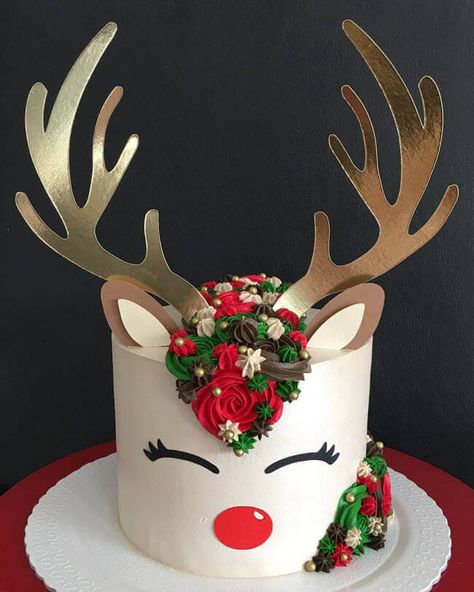 50 Reindeer Cake Design (Cake Idea) - March 2020 Gökkuşaği Pasta, Christmas Cake Decorating, Christmas Birthday Cake, Γενέθλια Mickey Mouse, Reindeer Cakes, Christmas Themed Cake, Christmas Cake Designs, Christmas Cake Topper, Christmas Cake Decorations